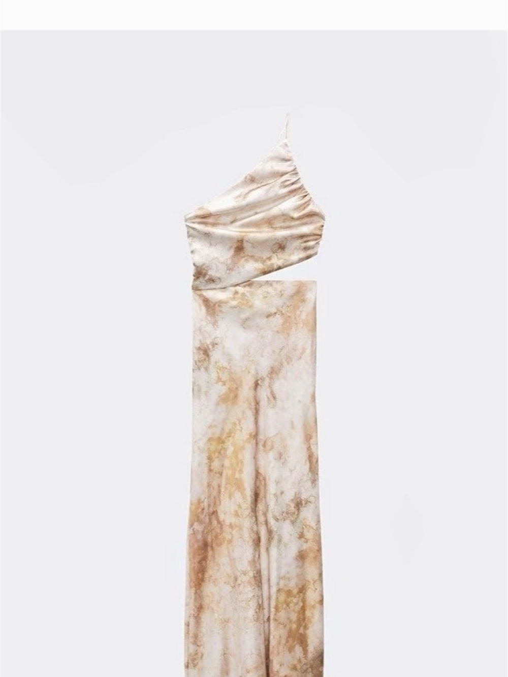 Zara Cut Out Satin Effect Printed Dress in Cream & Brown